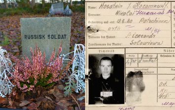 Fangekort på en av de russiske krigsfangene som ligger gravlagt på krigsgravplassen på Haslemoen.